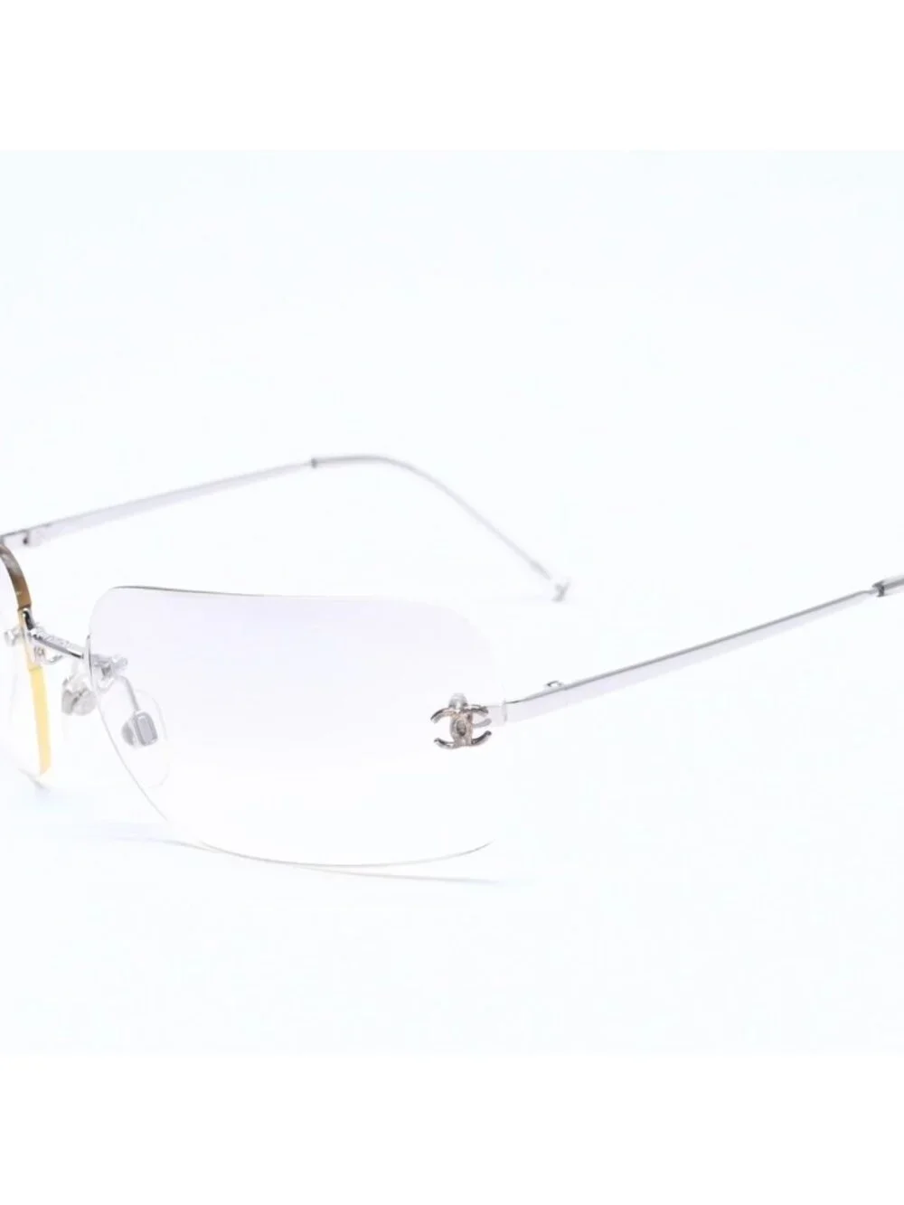Chanel Rimless Sunglasses CC Logo Gradient Eyewear Silver